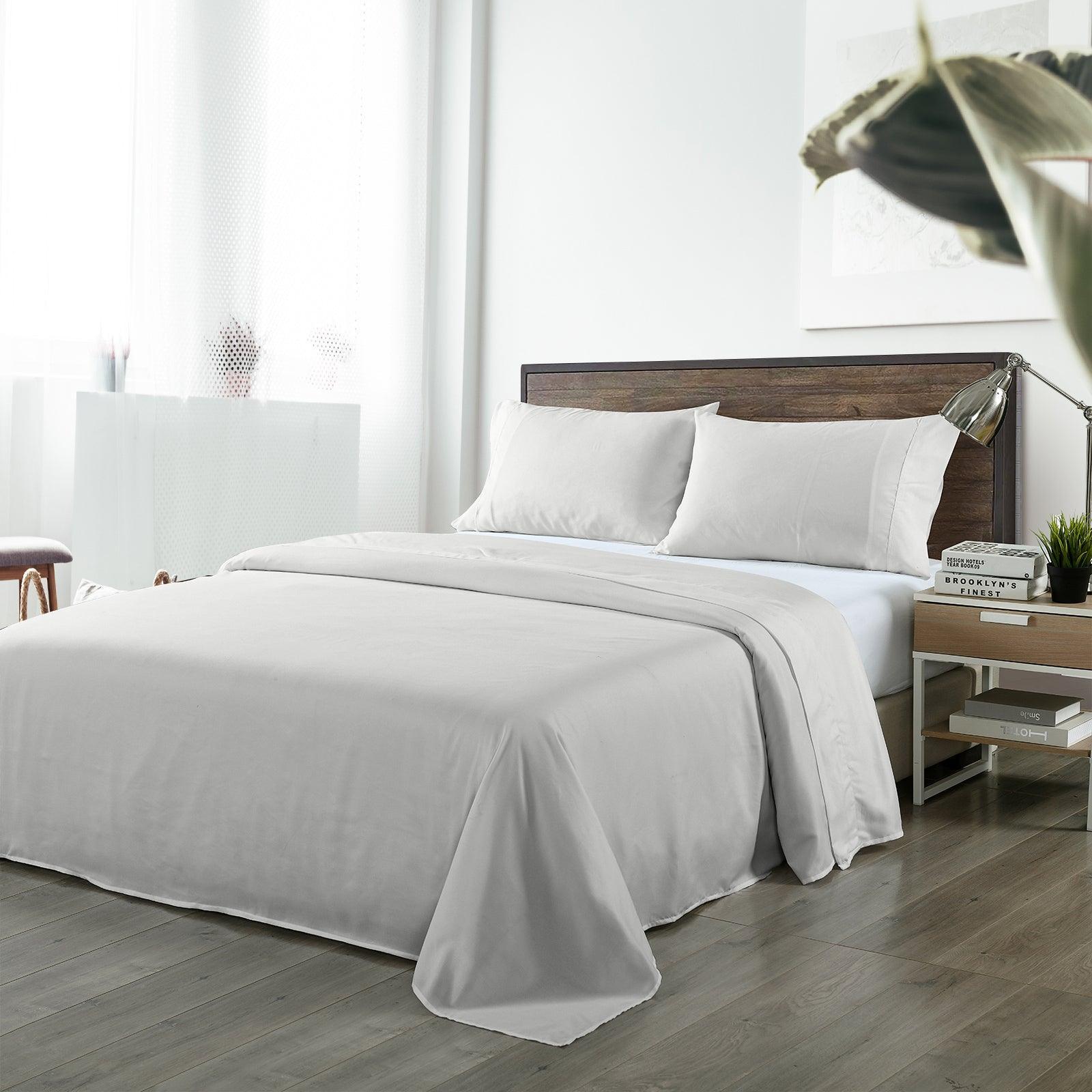 Royal Comfort Bamboo Blended Sheet & Pillowcases Set 1000TC Ultra Soft Bedding - King - Light Grey - John Cootes