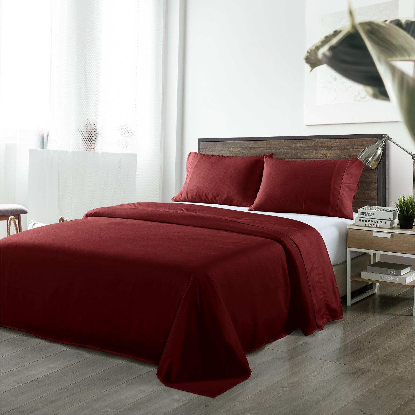 Royal Comfort Bamboo Blended Sheet & Pillowcases Set 1000TC Ultra Soft Bedding - King - Malaga Wine - John Cootes