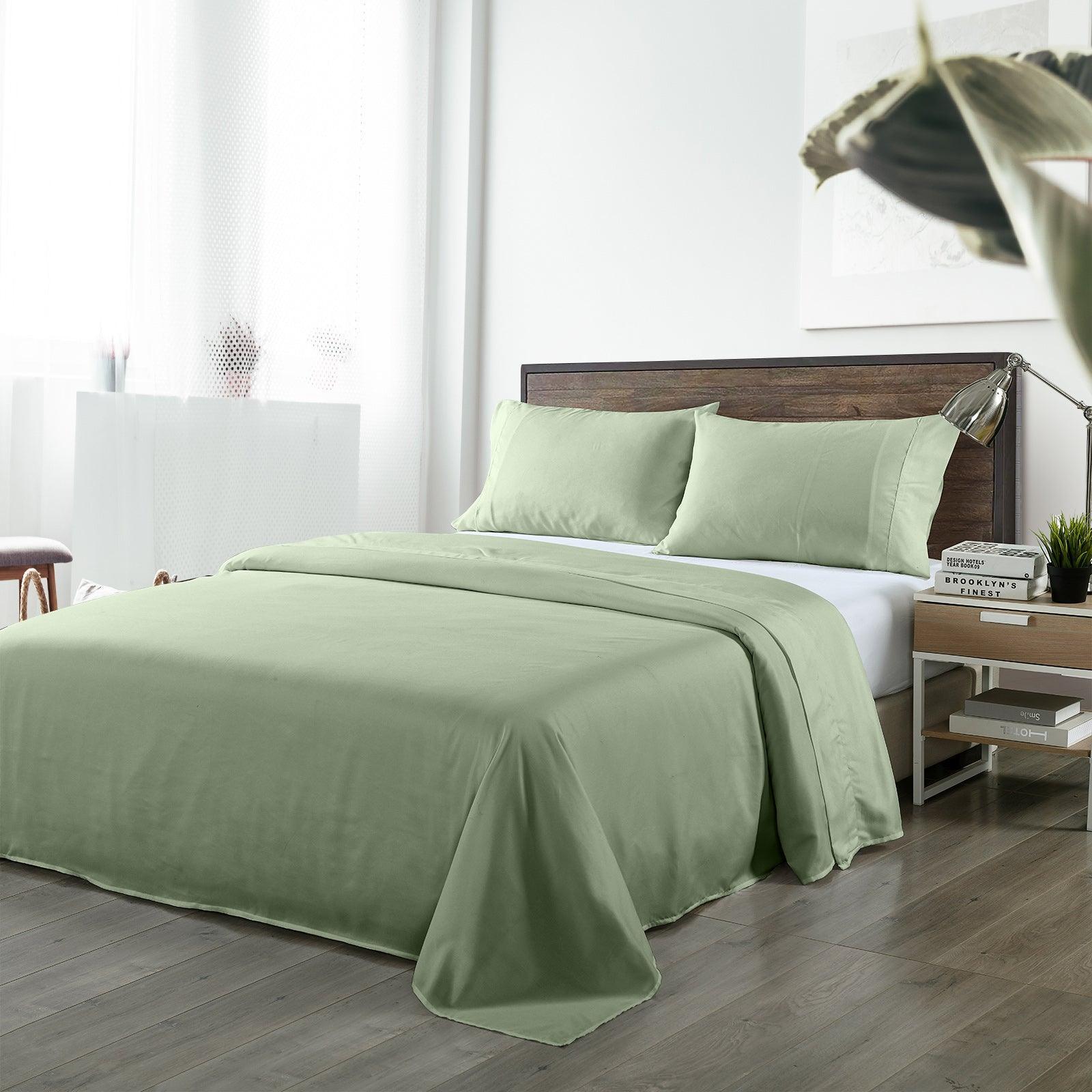 Royal Comfort Bamboo Blended Sheet & Pillowcases Set 1000TC Ultra Soft Bedding - King - Sage Green - John Cootes