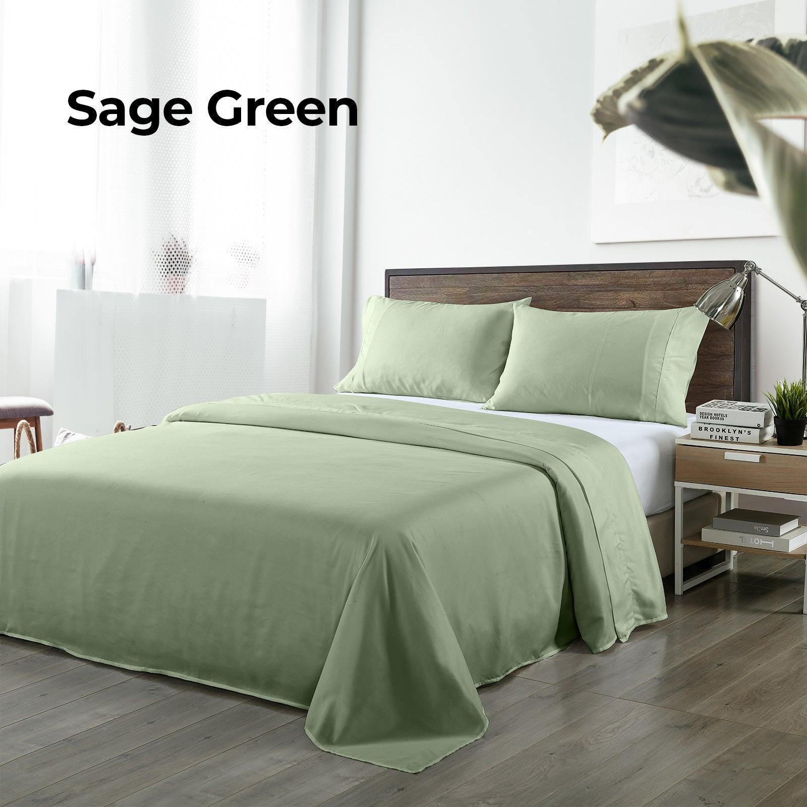 Royal Comfort Bamboo Blended Sheet & Pillowcases Set 1000TC Ultra Soft Bedding - King - Sage Green - John Cootes