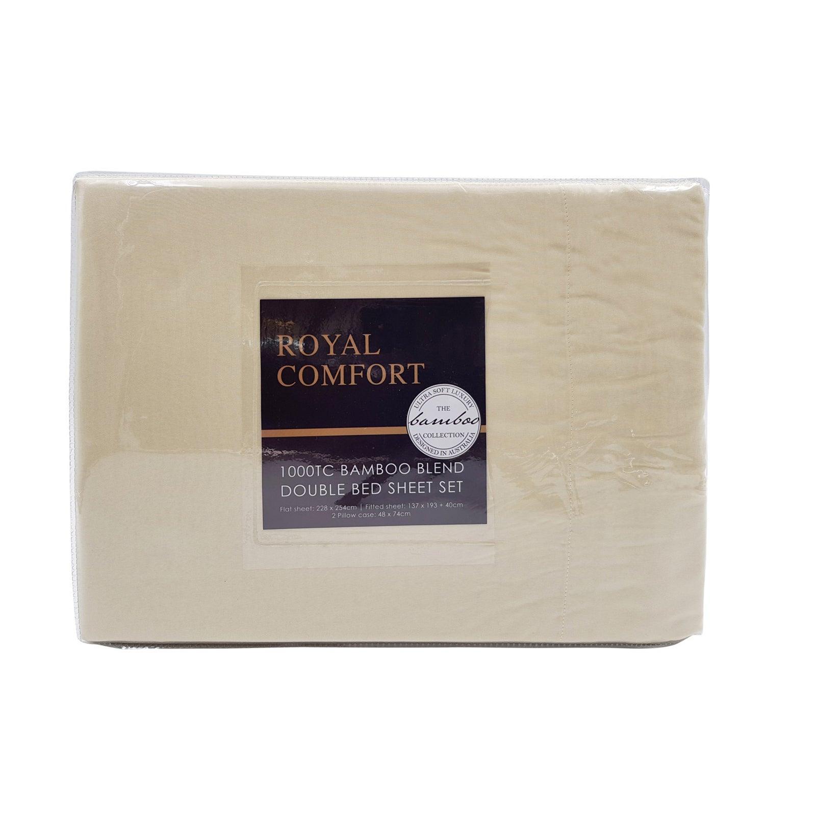 Royal Comfort Bamboo Blended Sheet & Pillowcases Set 1000TC Ultra Soft Bedding - Queen - Ivory - John Cootes