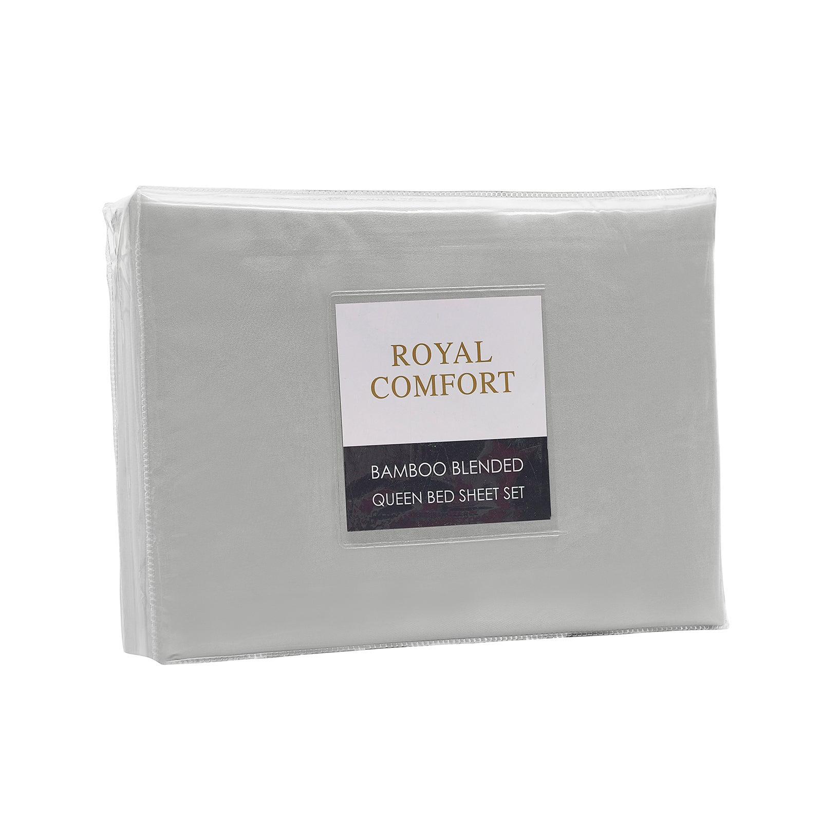 Royal Comfort Bamboo Blended Sheet & Pillowcases Set 1000TC Ultra Soft Bedding - Queen - Light Grey - John Cootes