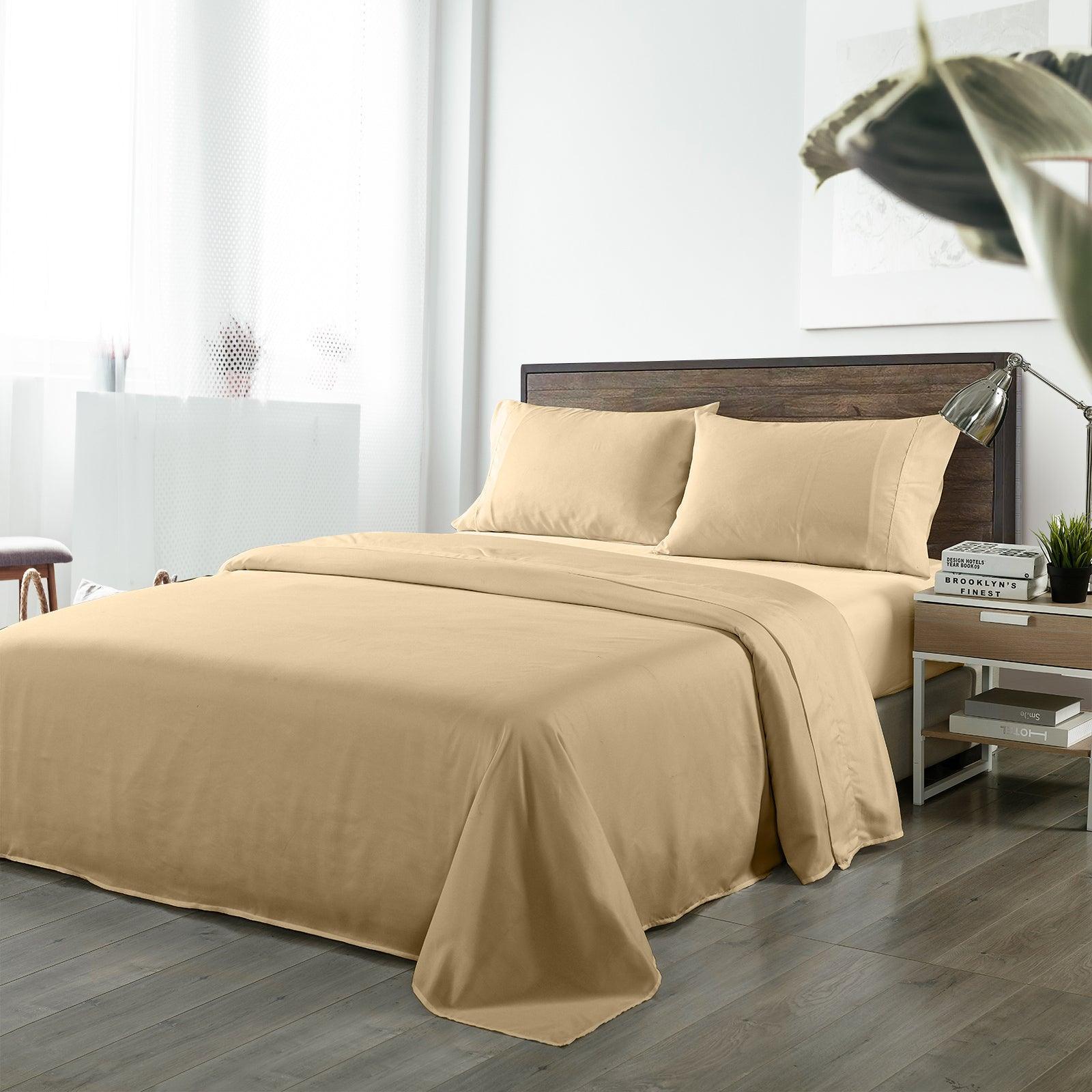 Royal Comfort Bamboo Blended Sheet & Pillowcases Set 1000TC Ultra Soft Bedding - Queen - Oatmeal - John Cootes