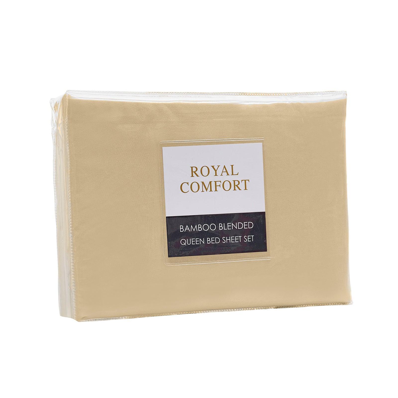 Royal Comfort Bamboo Blended Sheet & Pillowcases Set 1000TC Ultra Soft Bedding - Queen - Oatmeal - John Cootes