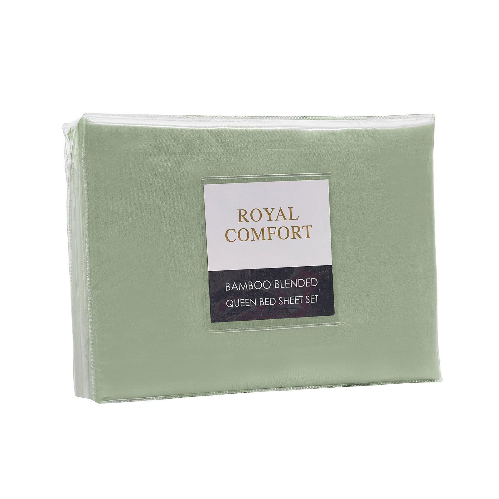 Royal Comfort Bamboo Blended Sheet & Pillowcases Set 1000TC Ultra Soft Bedding - Queen - Sage Green - John Cootes