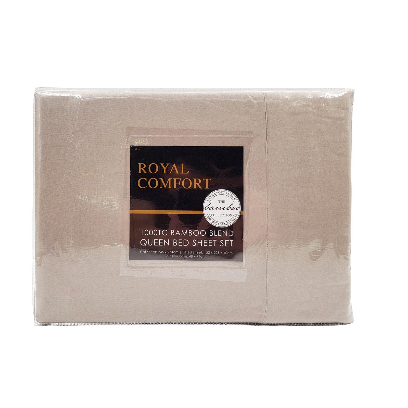 Royal Comfort Bamboo Blended Sheet & Pillowcases Set 1000TC Ultra Soft Bedding - Queen - Warm Grey - John Cootes