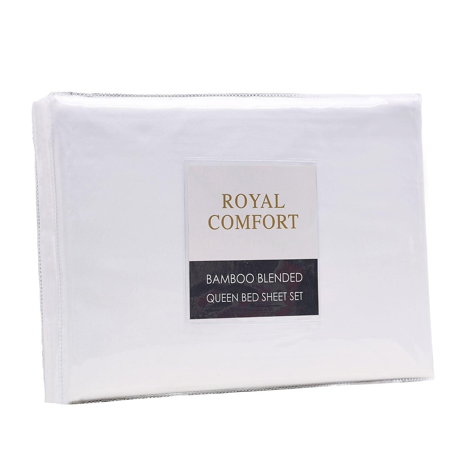 Royal Comfort Bamboo Blended Sheet & Pillowcases Set 1000TC Ultra Soft Bedding - Queen - White - John Cootes