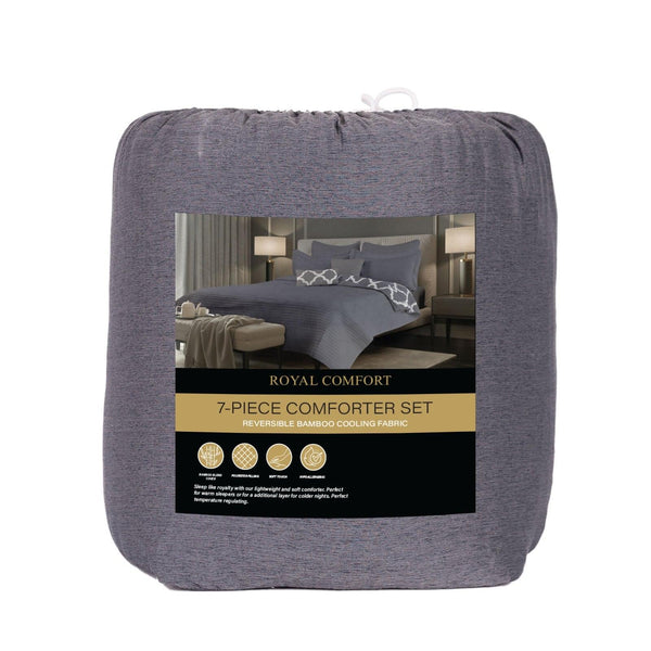 Royal Comfort Bamboo Cooling Reversible 7 Piece Comforter Set Bedspread - Queen - Charcoal - John Cootes
