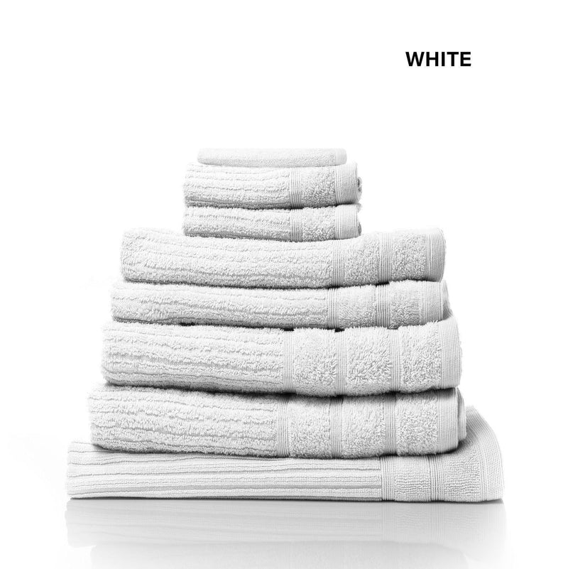 Royal Comfort Eden Egyptian Cotton 600GSM 8 Piece Luxury Bath Towels Set - White - John Cootes