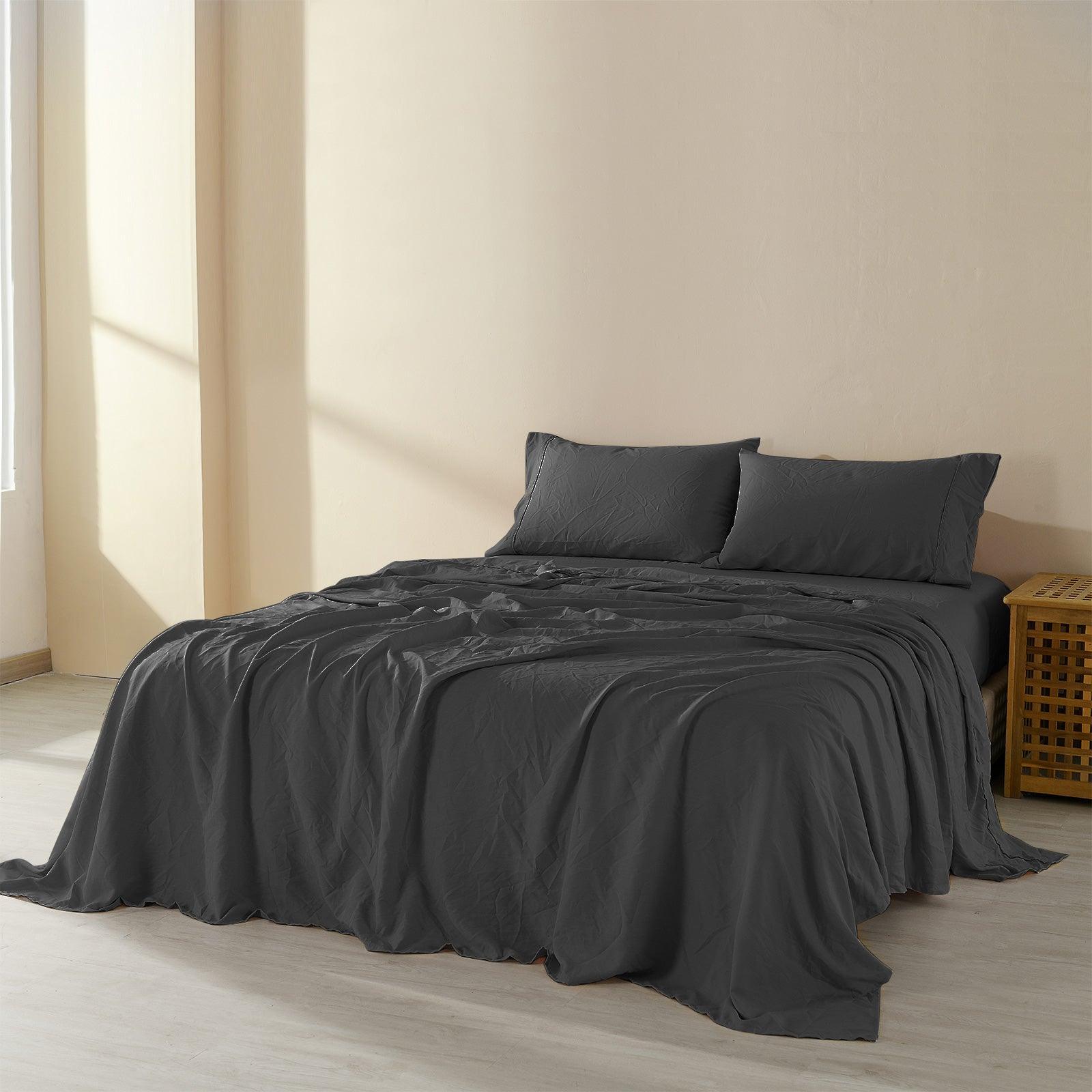 Royal Comfort Flax Linen Blend Sheet Set Bedding Luxury Breathable Ultra Soft - King - Charcoal - John Cootes