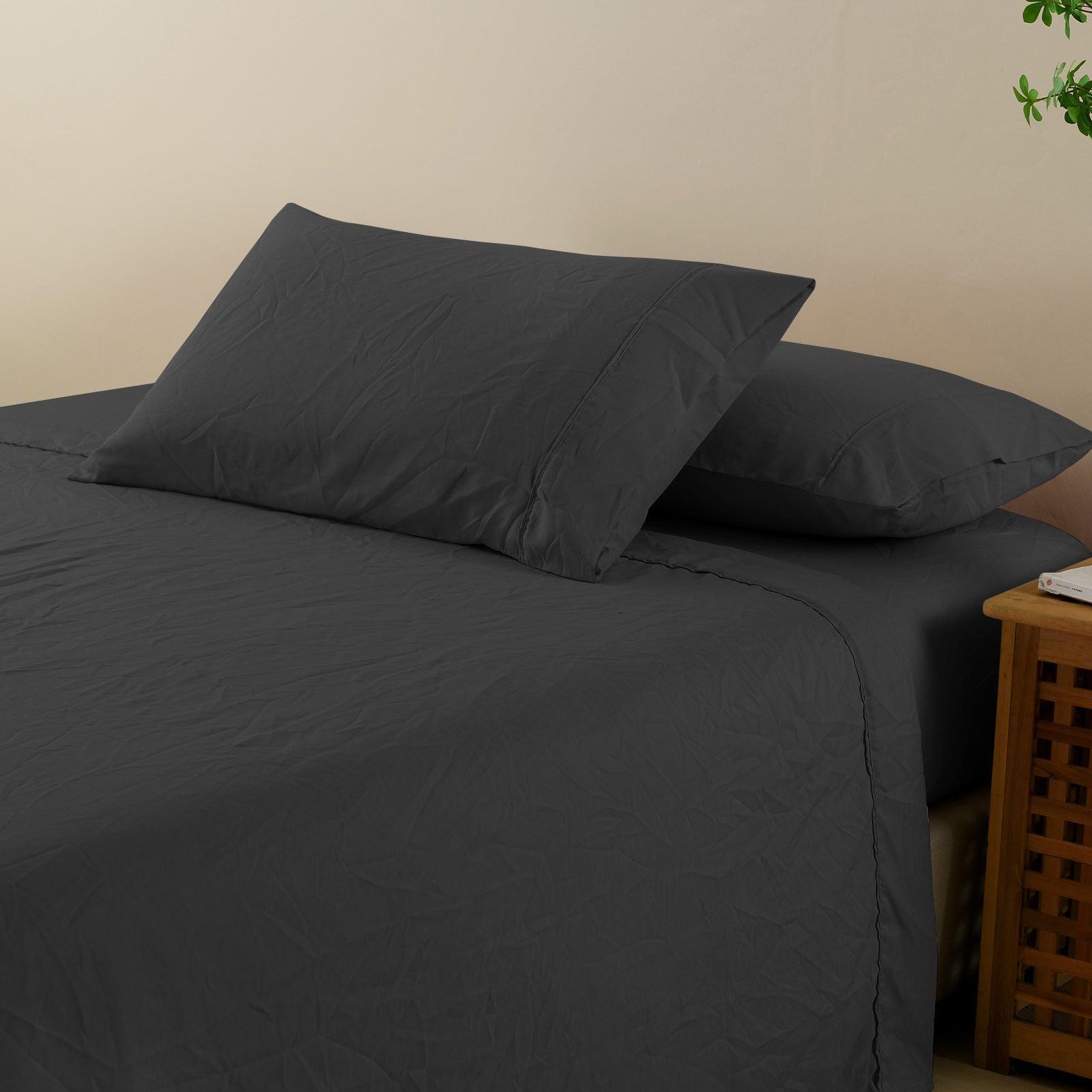 Royal Comfort Flax Linen Blend Sheet Set Bedding Luxury Breathable Ultra Soft - King - Charcoal - John Cootes