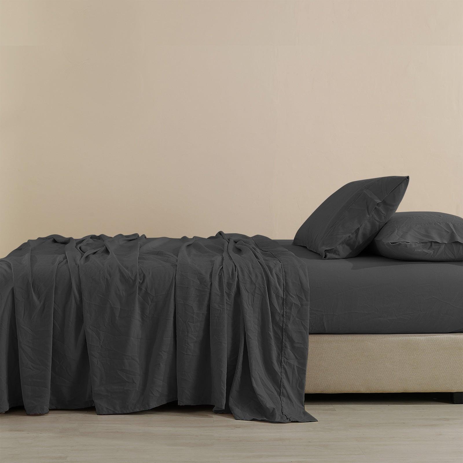 Royal Comfort Flax Linen Blend Sheet Set Bedding Luxury Breathable Ultra Soft - King - Charcoal - John Cootes