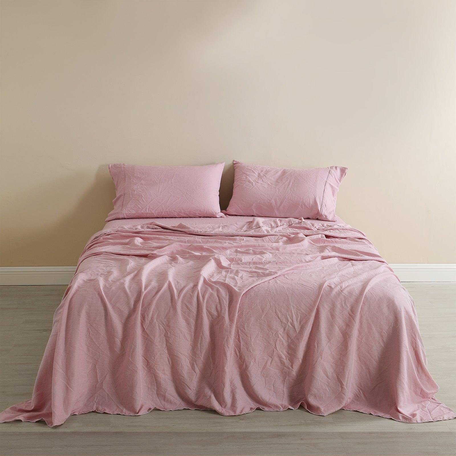 Royal Comfort Flax Linen Blend Sheet Set Bedding Luxury Breathable Ultra Soft - King - Mauve - John Cootes