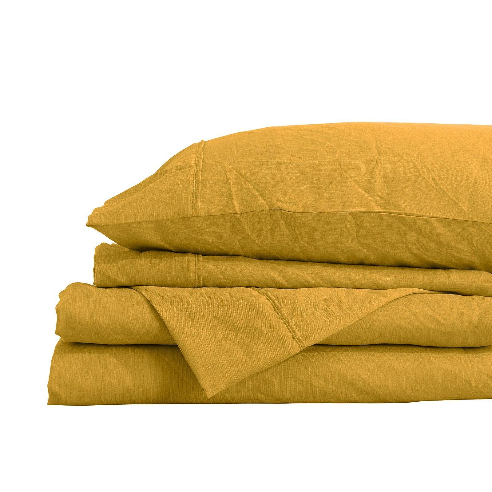 Royal Comfort Flax Linen Blend Sheet Set Bedding Luxury Breathable Ultra Soft - King - Mustard Gold - John Cootes