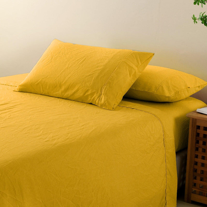 Royal Comfort Flax Linen Blend Sheet Set Bedding Luxury Breathable Ultra Soft - King - Mustard Gold - John Cootes