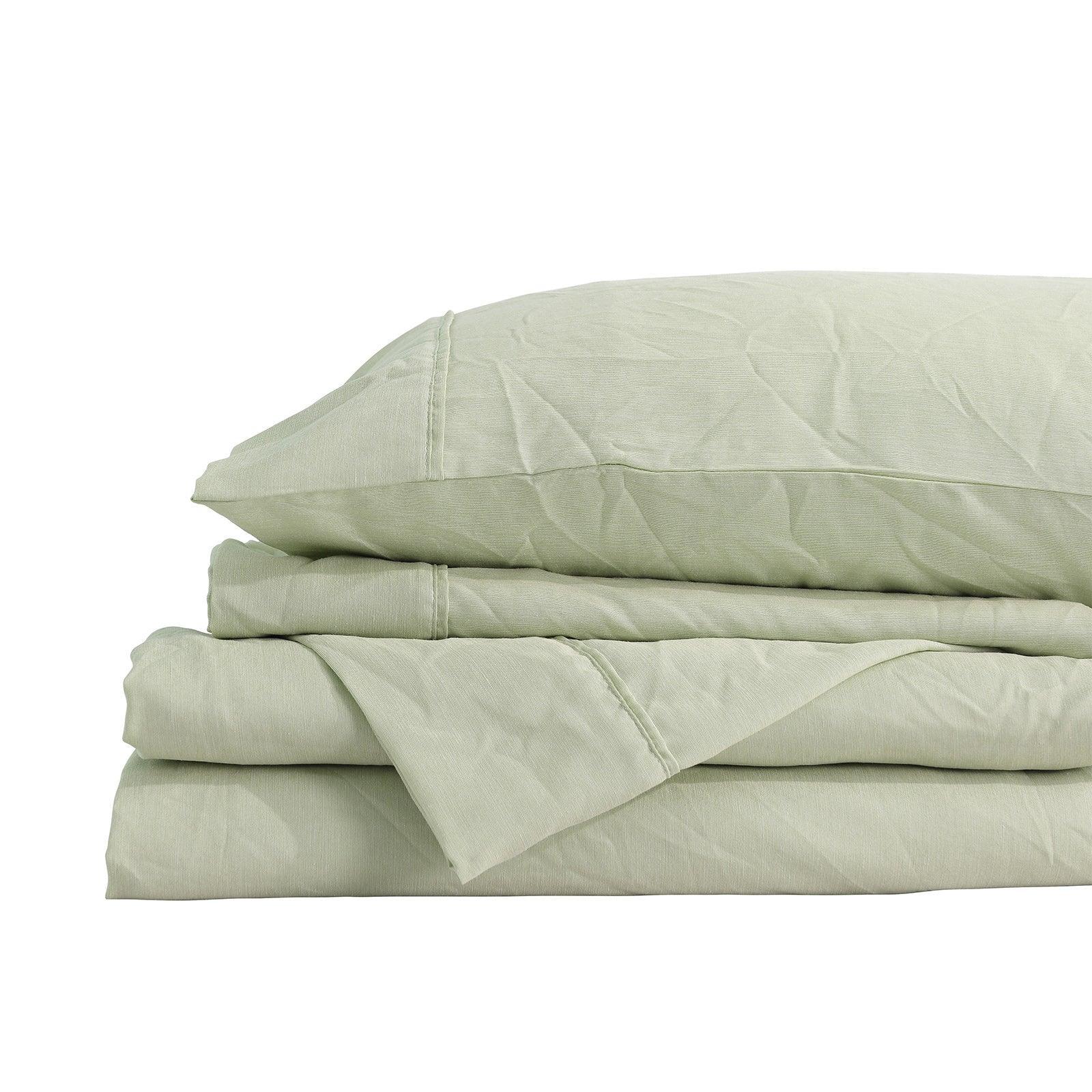 Royal Comfort Flax Linen Blend Sheet Set Bedding Luxury Breathable Ultra Soft - King - Sage Green - John Cootes