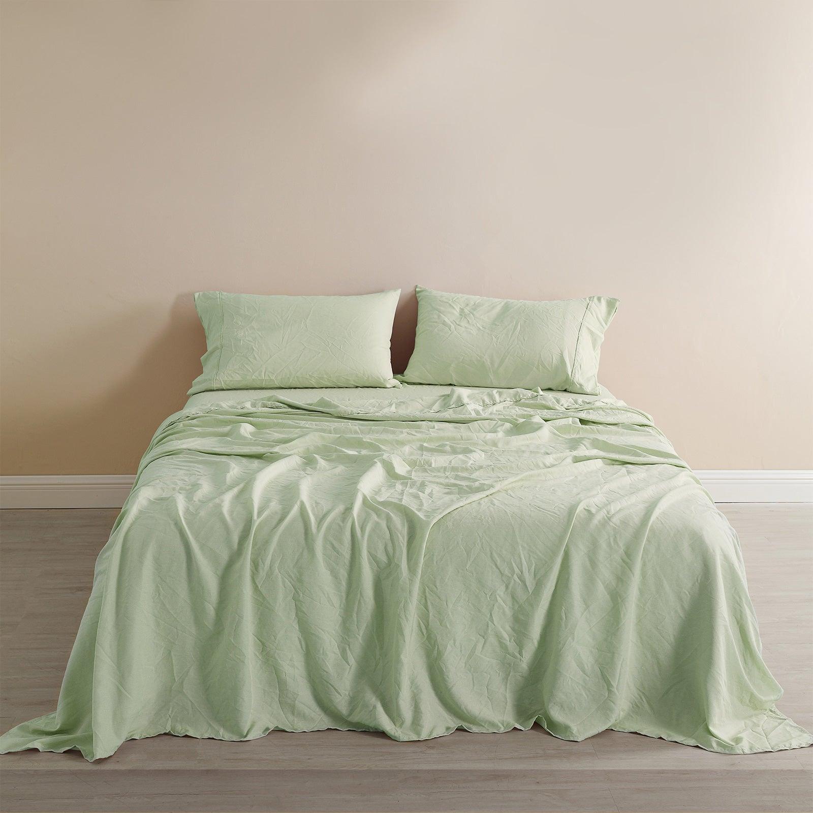 Royal Comfort Flax Linen Blend Sheet Set Bedding Luxury Breathable Ultra Soft - King - Sage Green - John Cootes