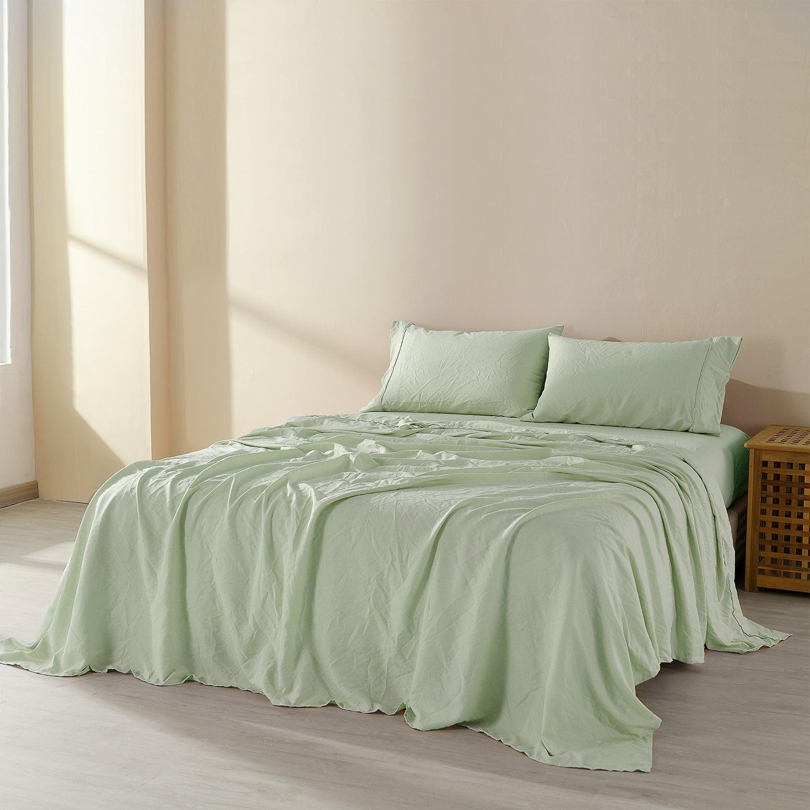 Royal Comfort Flax Linen Blend Sheet Set Bedding Luxury Breathable Ultra Soft - King - Sage Green - John Cootes