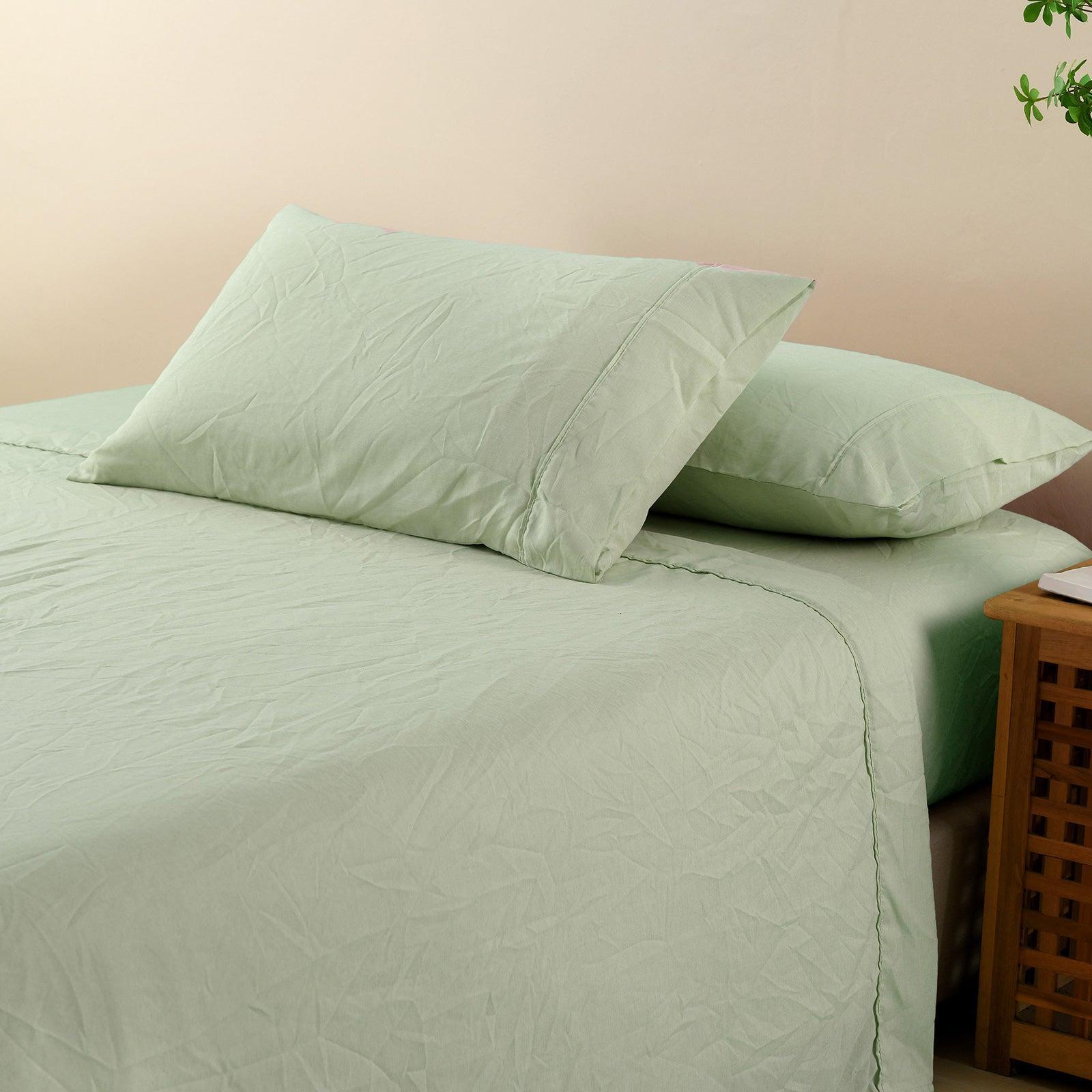 Royal Comfort Flax Linen Blend Sheet Set Bedding Luxury Breathable Ultra Soft - King - Sage Green - John Cootes