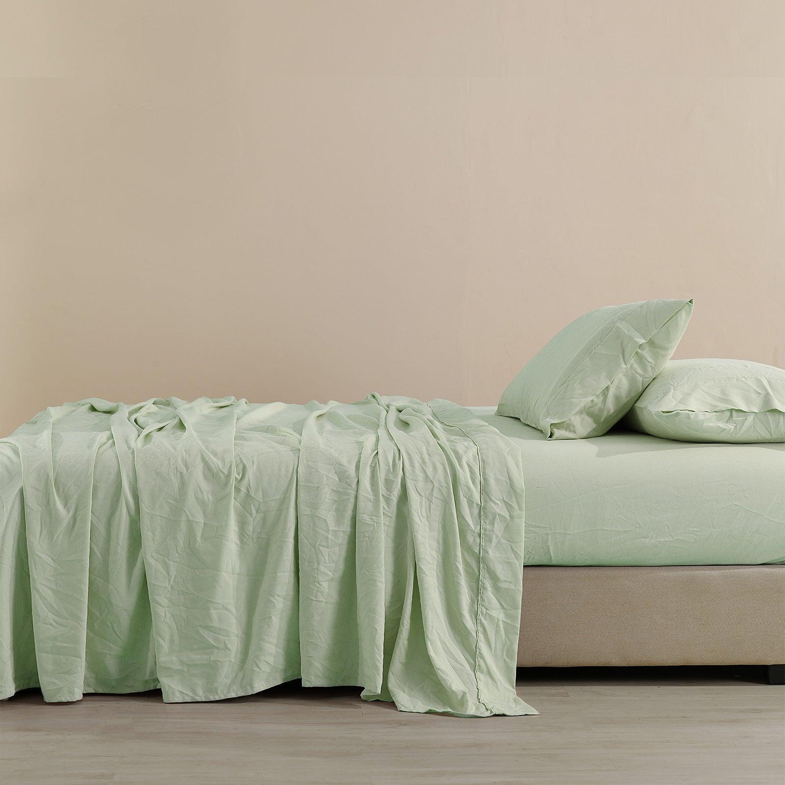 Royal Comfort Flax Linen Blend Sheet Set Bedding Luxury Breathable Ultra Soft - King - Sage Green - John Cootes