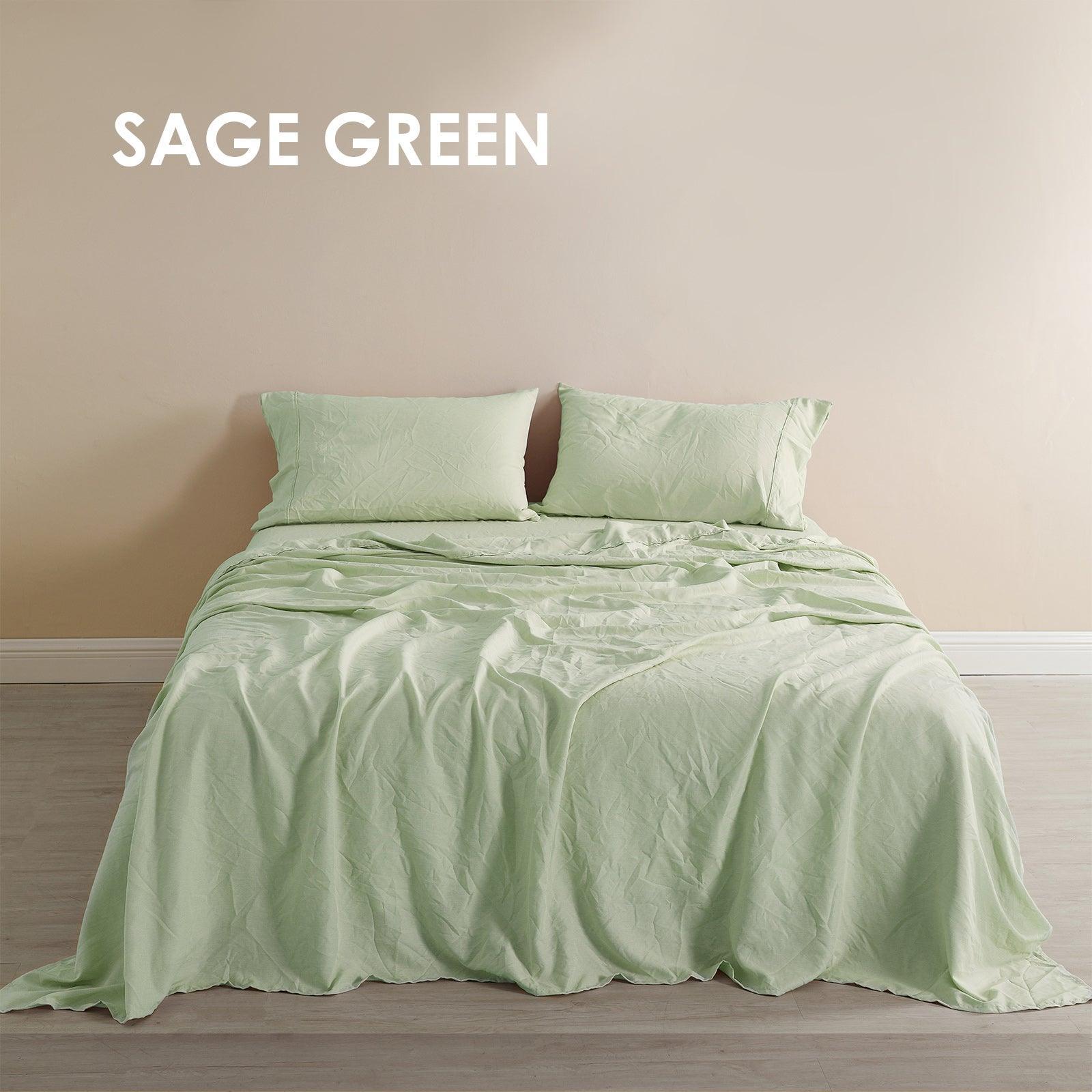 Royal Comfort Flax Linen Blend Sheet Set Bedding Luxury Breathable Ultra Soft - King - Sage Green - John Cootes