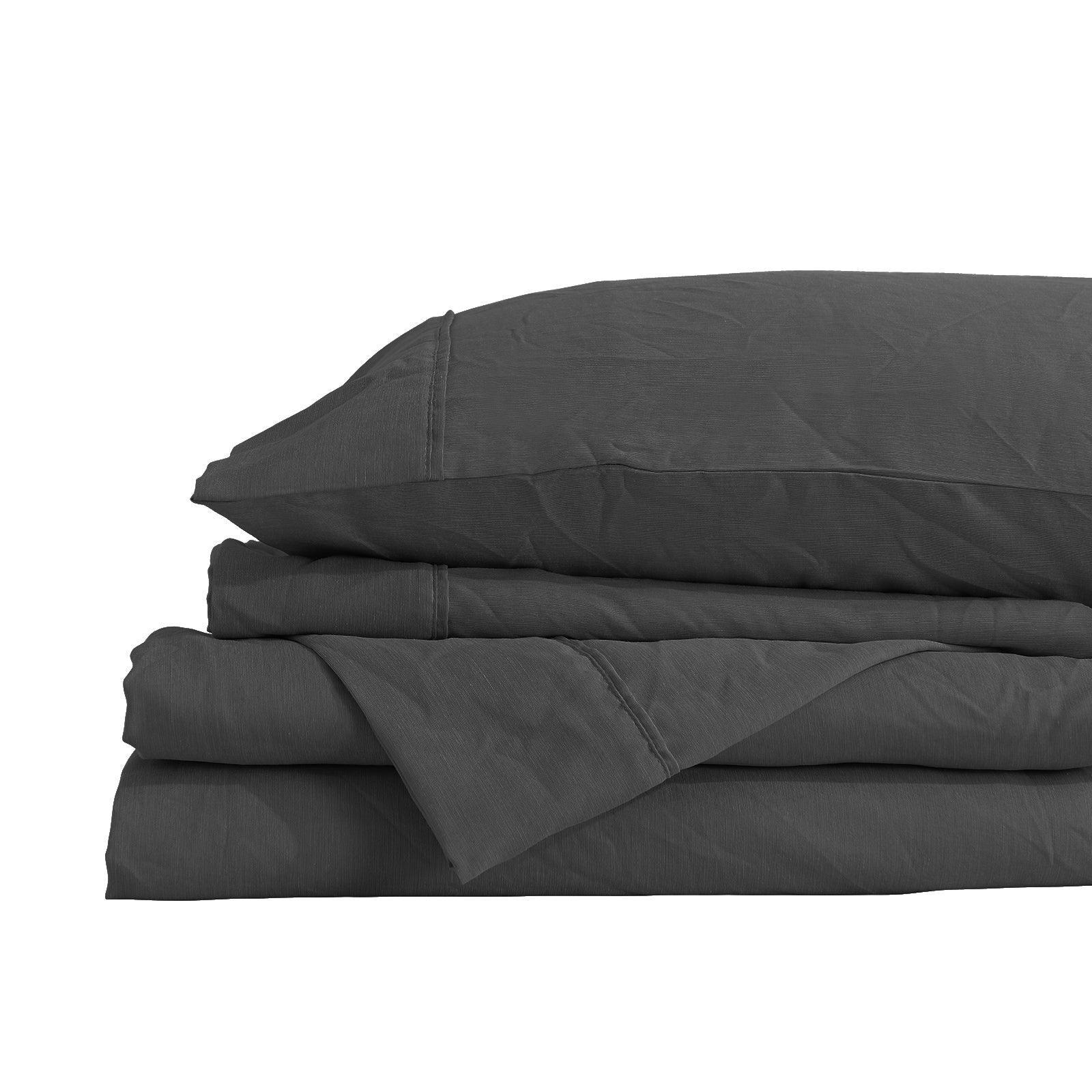 Royal Comfort Flax Linen Blend Sheet Set Bedding Luxury Breathable Ultra Soft - Queen - Charcoal - John Cootes