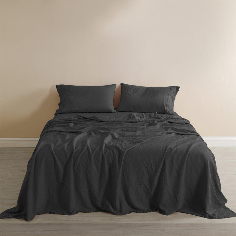 Royal Comfort Flax Linen Blend Sheet Set Bedding Luxury Breathable Ultra Soft - Queen - Charcoal - John Cootes