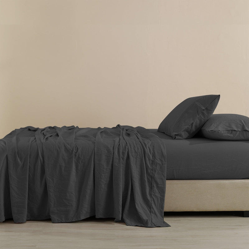Royal Comfort Flax Linen Blend Sheet Set Bedding Luxury Breathable Ultra Soft - Queen - Charcoal - John Cootes
