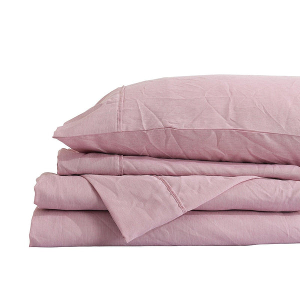 Royal Comfort Flax Linen Blend Sheet Set Bedding Luxury Breathable Ultra Soft - Queen - Mauve - John Cootes