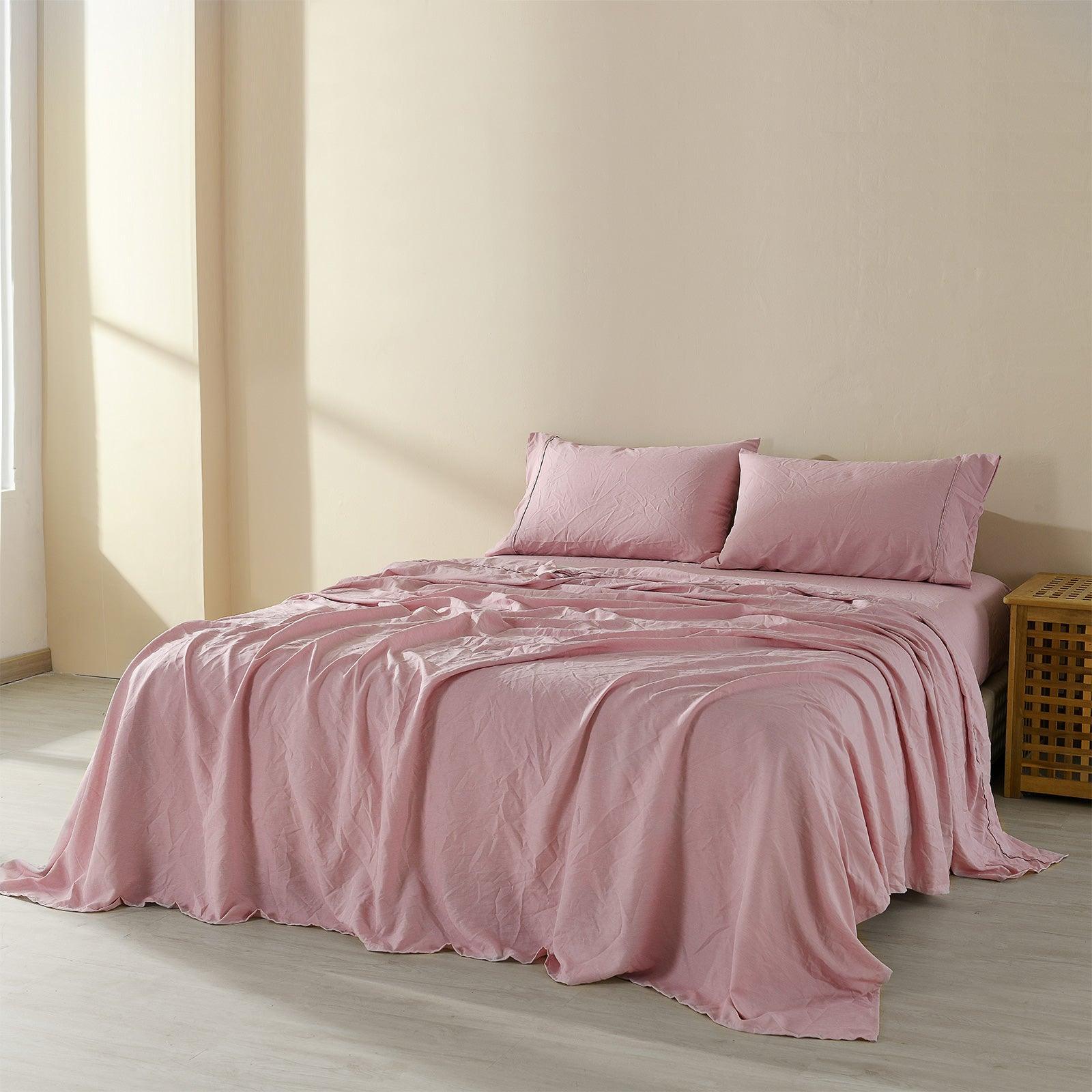 Royal Comfort Flax Linen Blend Sheet Set Bedding Luxury Breathable Ultra Soft - Queen - Mauve - John Cootes