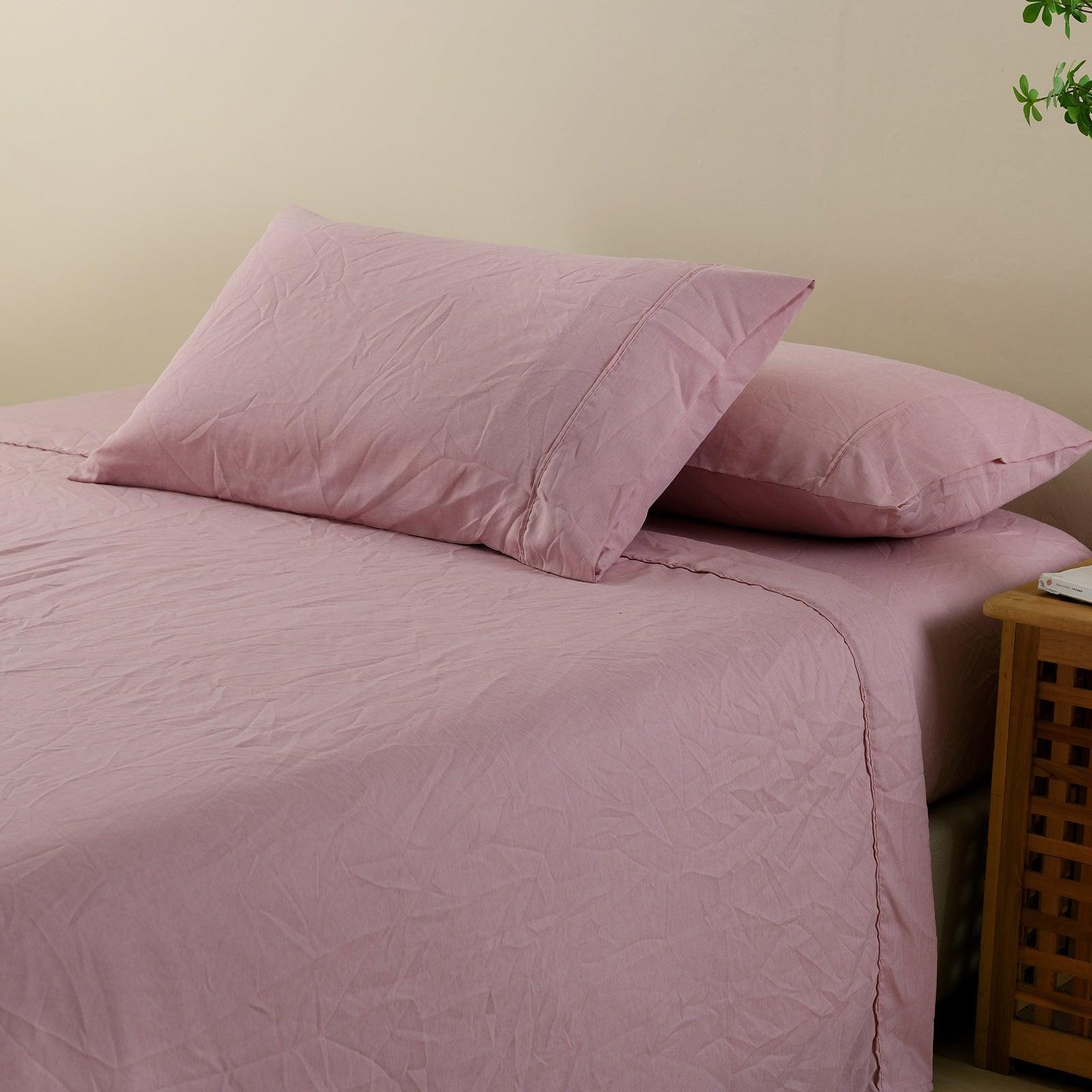 Royal Comfort Flax Linen Blend Sheet Set Bedding Luxury Breathable Ultra Soft - Queen - Mauve - John Cootes