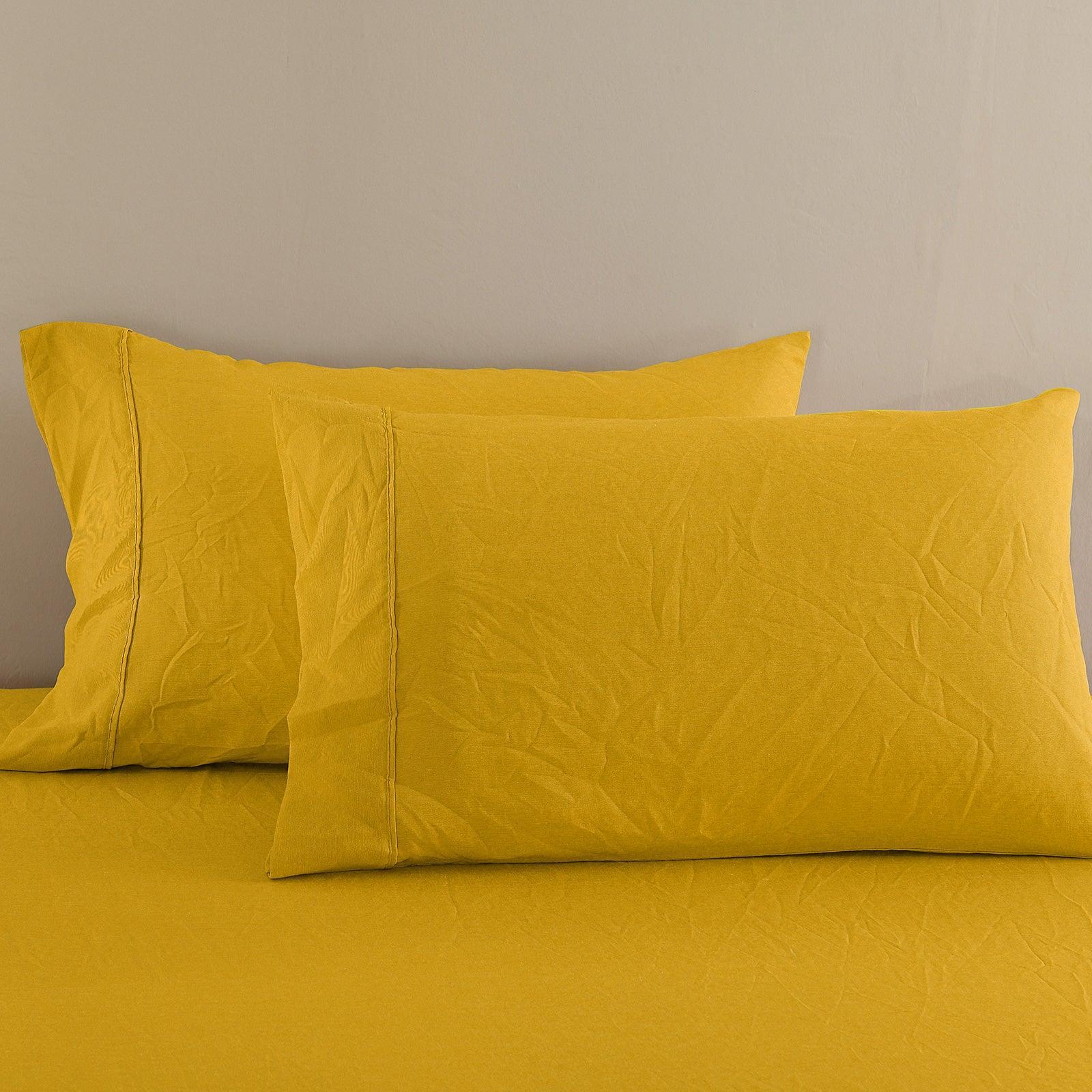 Royal Comfort Flax Linen Blend Sheet Set Bedding Luxury Breathable Ultra Soft - Queen - Mustard Gold - John Cootes