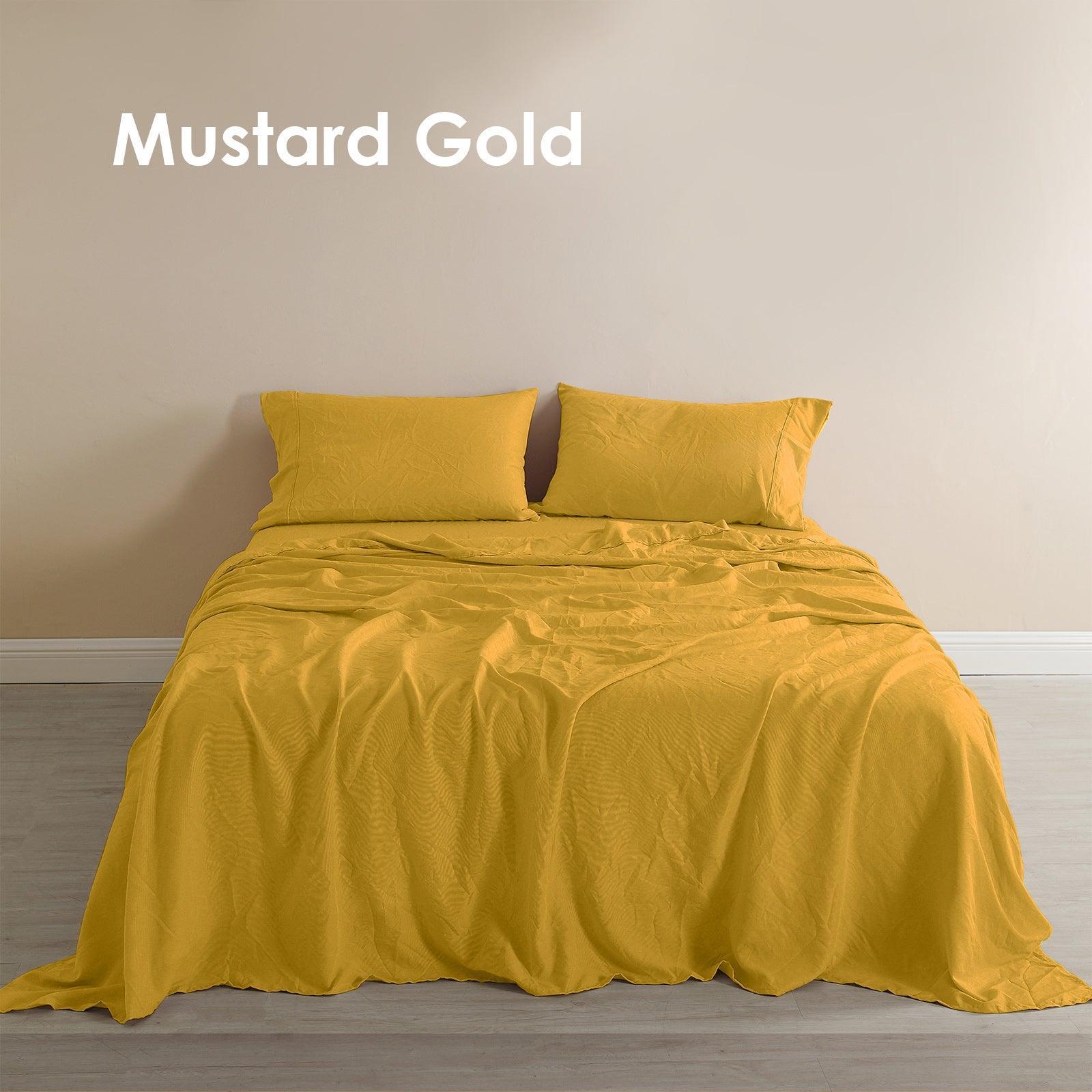 Royal Comfort Flax Linen Blend Sheet Set Bedding Luxury Breathable Ultra Soft - Queen - Mustard Gold - John Cootes