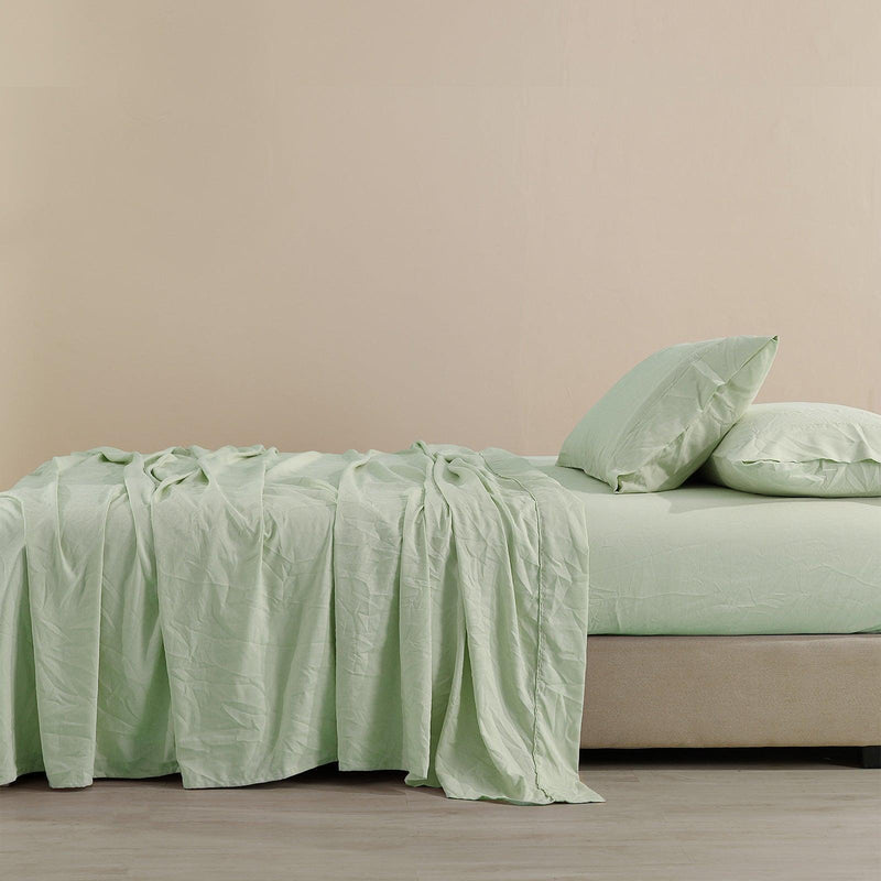 Royal Comfort Flax Linen Blend Sheet Set Bedding Luxury Breathable Ultra Soft - Queen - Sage Green - John Cootes