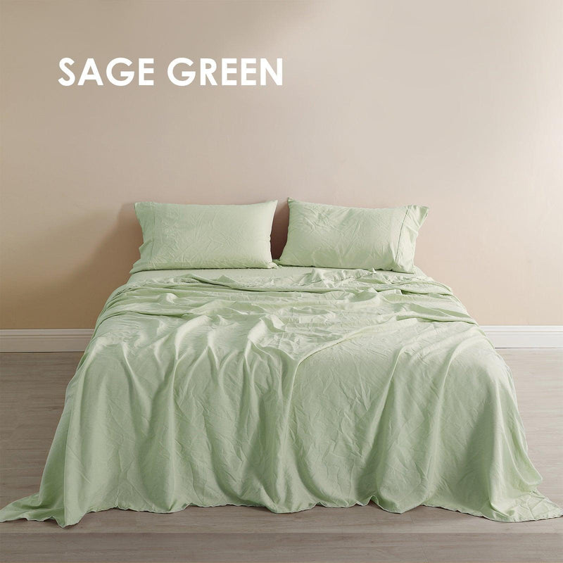 Royal Comfort Flax Linen Blend Sheet Set Bedding Luxury Breathable Ultra Soft - Queen - Sage Green - John Cootes