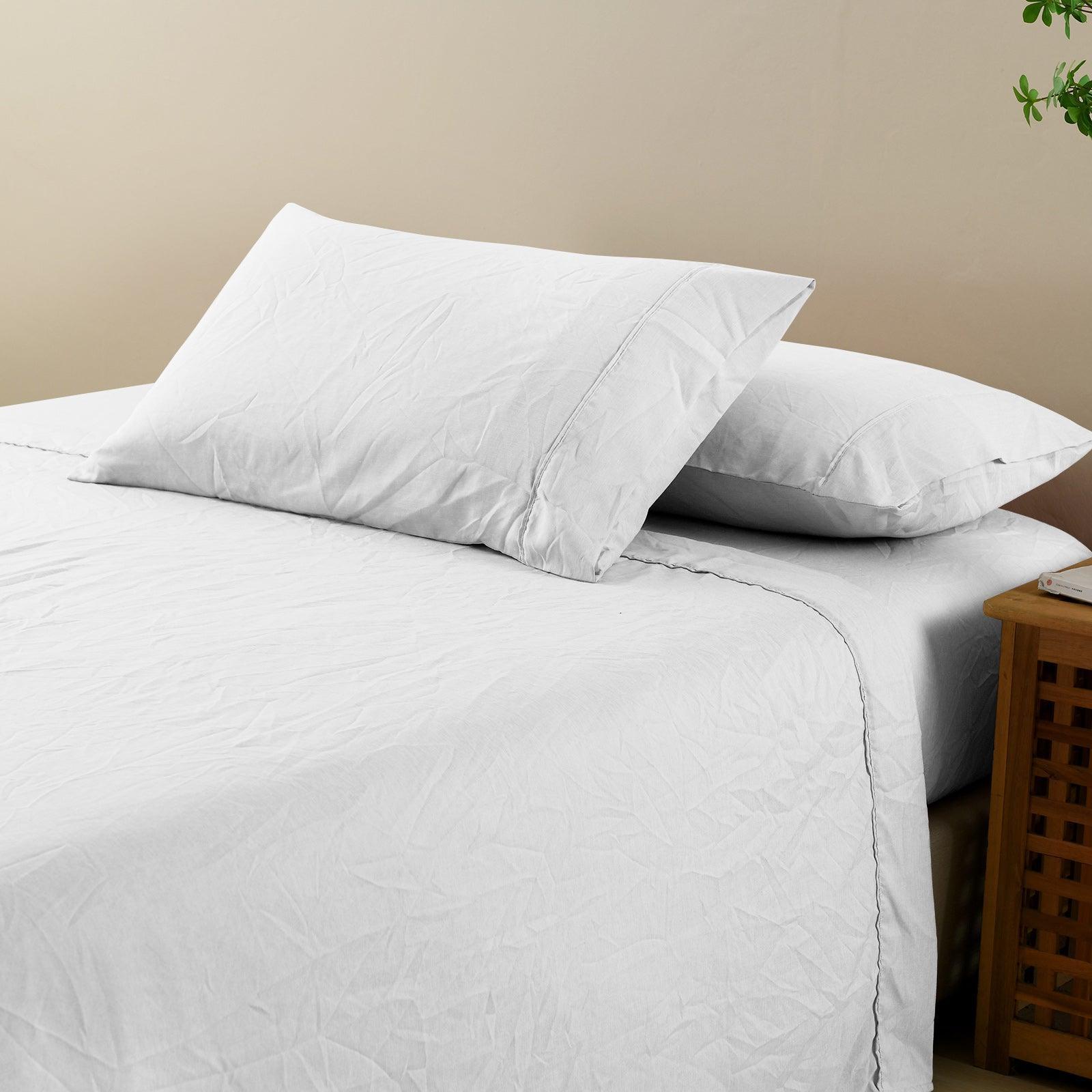 Royal Comfort Flax Linen Blend Sheet Set Bedding Luxury Breathable Ultra Soft - Queen - White - John Cootes