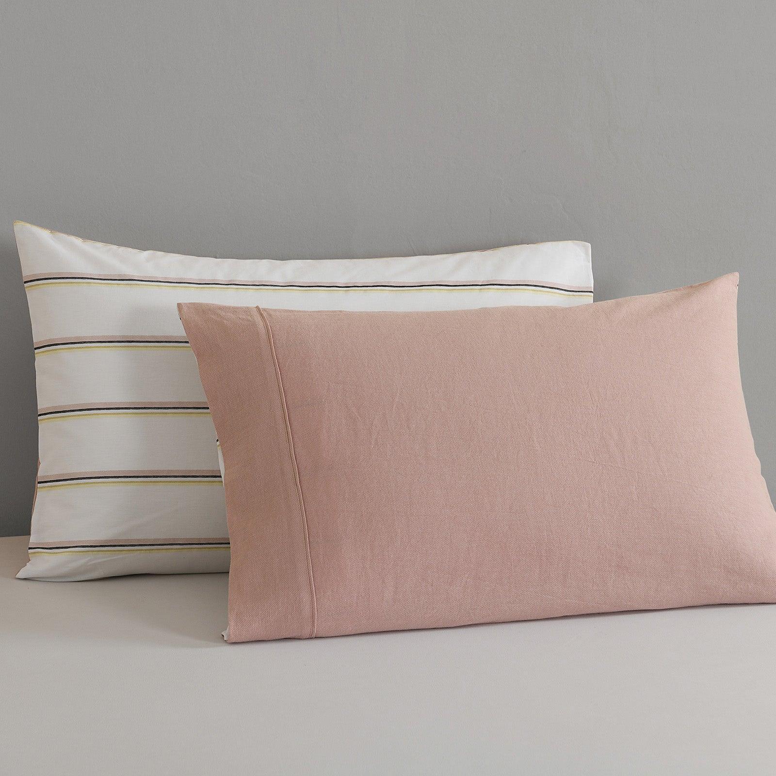 Royal Comfort Hemp Braid Cotton Blend Quilt Cover Set Reverse Stripe Bedding - King - Dusk Pink - John Cootes