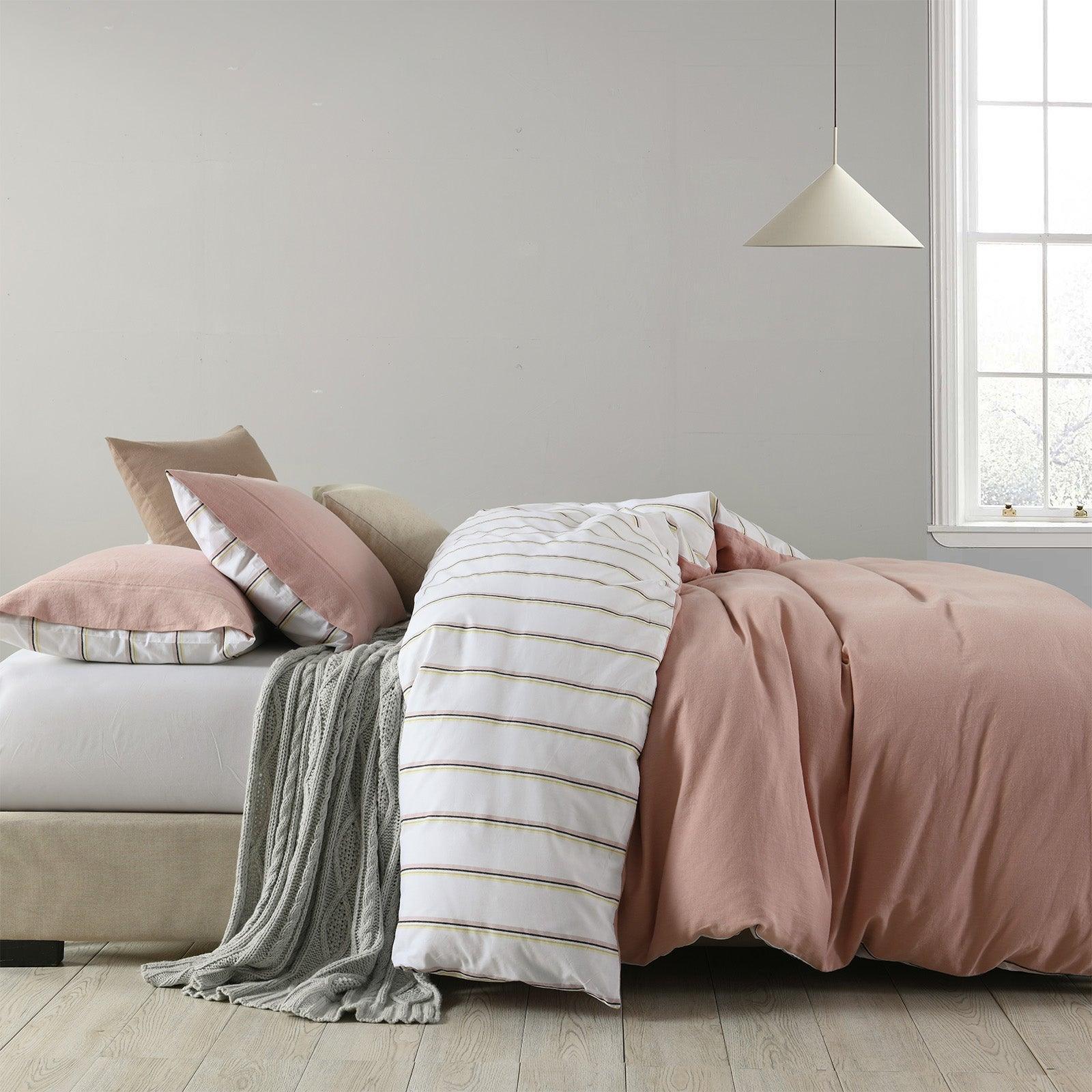 Royal Comfort Hemp Braid Cotton Blend Quilt Cover Set Reverse Stripe Bedding - King - Dusk Pink - John Cootes