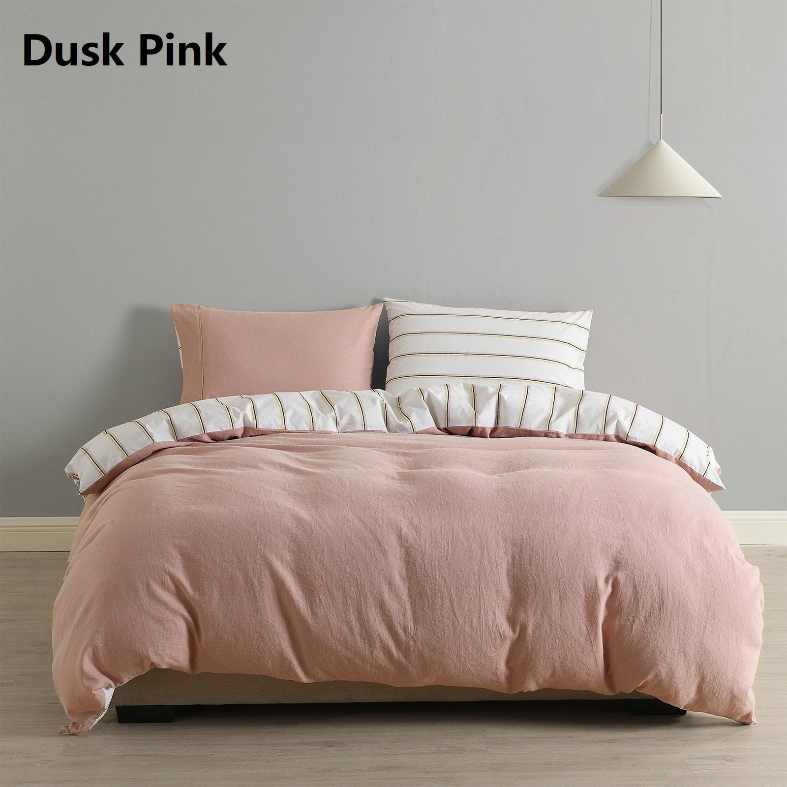 Royal Comfort Hemp Braid Cotton Blend Quilt Cover Set Reverse Stripe Bedding - King - Dusk Pink - John Cootes