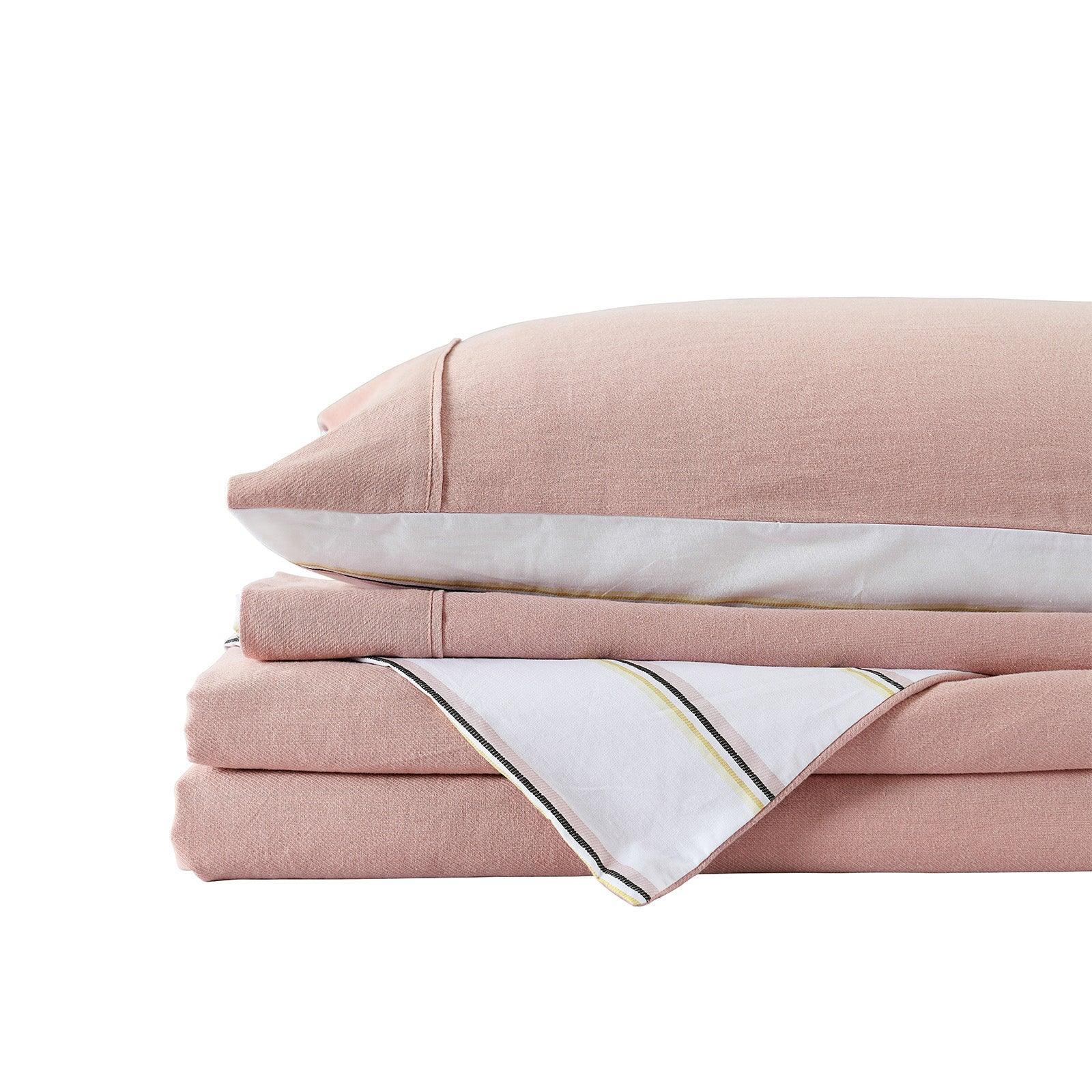 Royal Comfort Hemp Braid Cotton Blend Quilt Cover Set Reverse Stripe Bedding - Queen - Dusk Pink - John Cootes