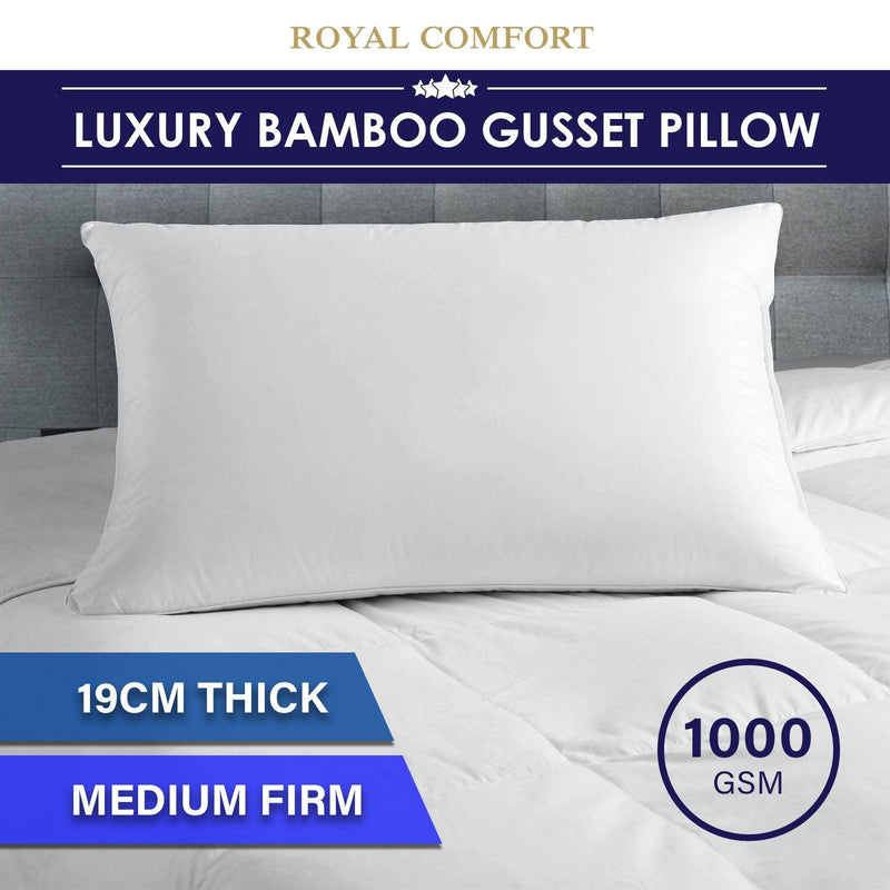 Royal Comfort Luxury Bamboo Blend Gusset Pillow Single Pack 4cm Gusset Support - John Cootes