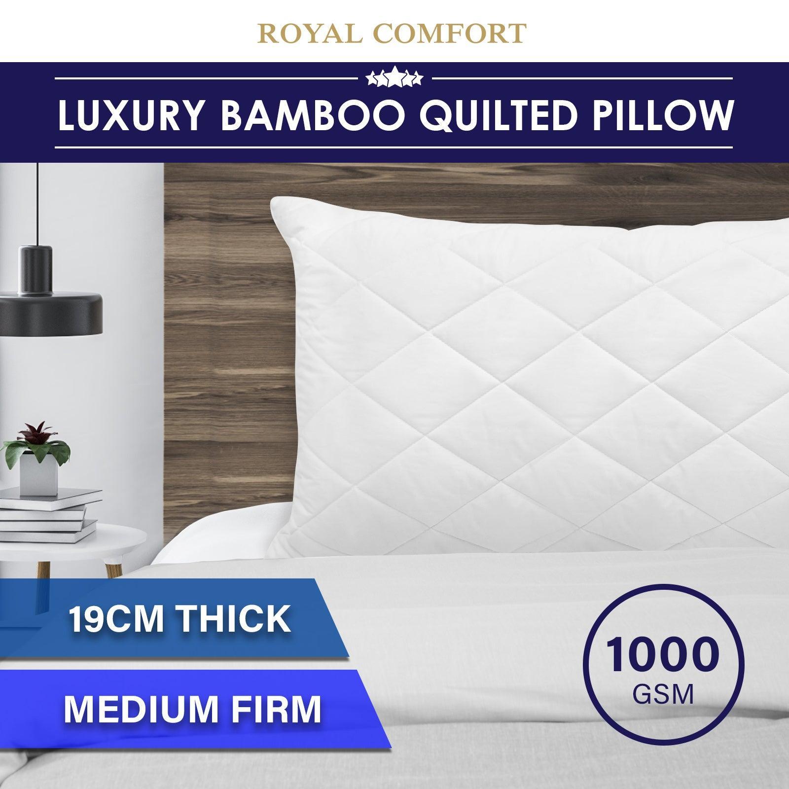 Royal Comfort Luxury Bamboo Blend Quilted Pillow Single Pack Extra Fill Support - John Cootes