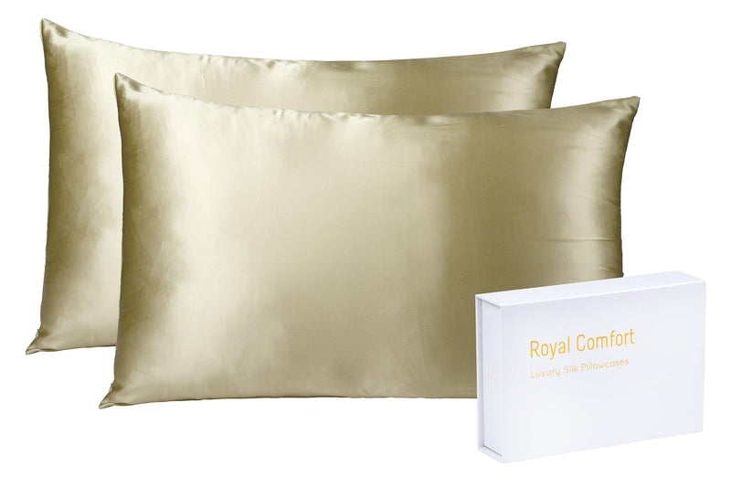 Royal Comfort Mulberry Soft Silk Hypoallergenic Pillowcase Twin Pack 51 x 76cm - Champagne - John Cootes