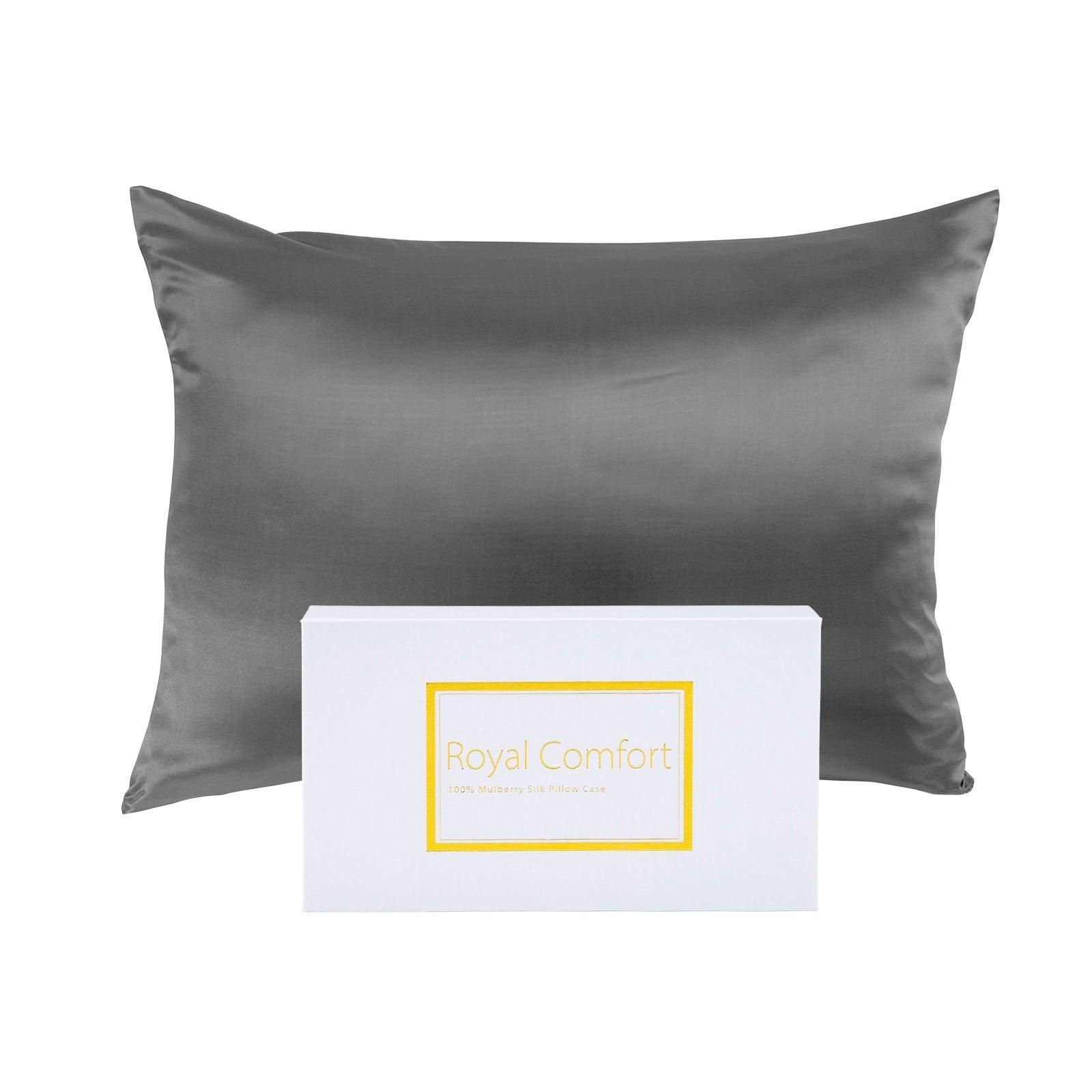 Royal Comfort Mulberry Soft Silk Hypoallergenic Pillowcase Twin Pack 51 x 76cm - Charcoal - John Cootes