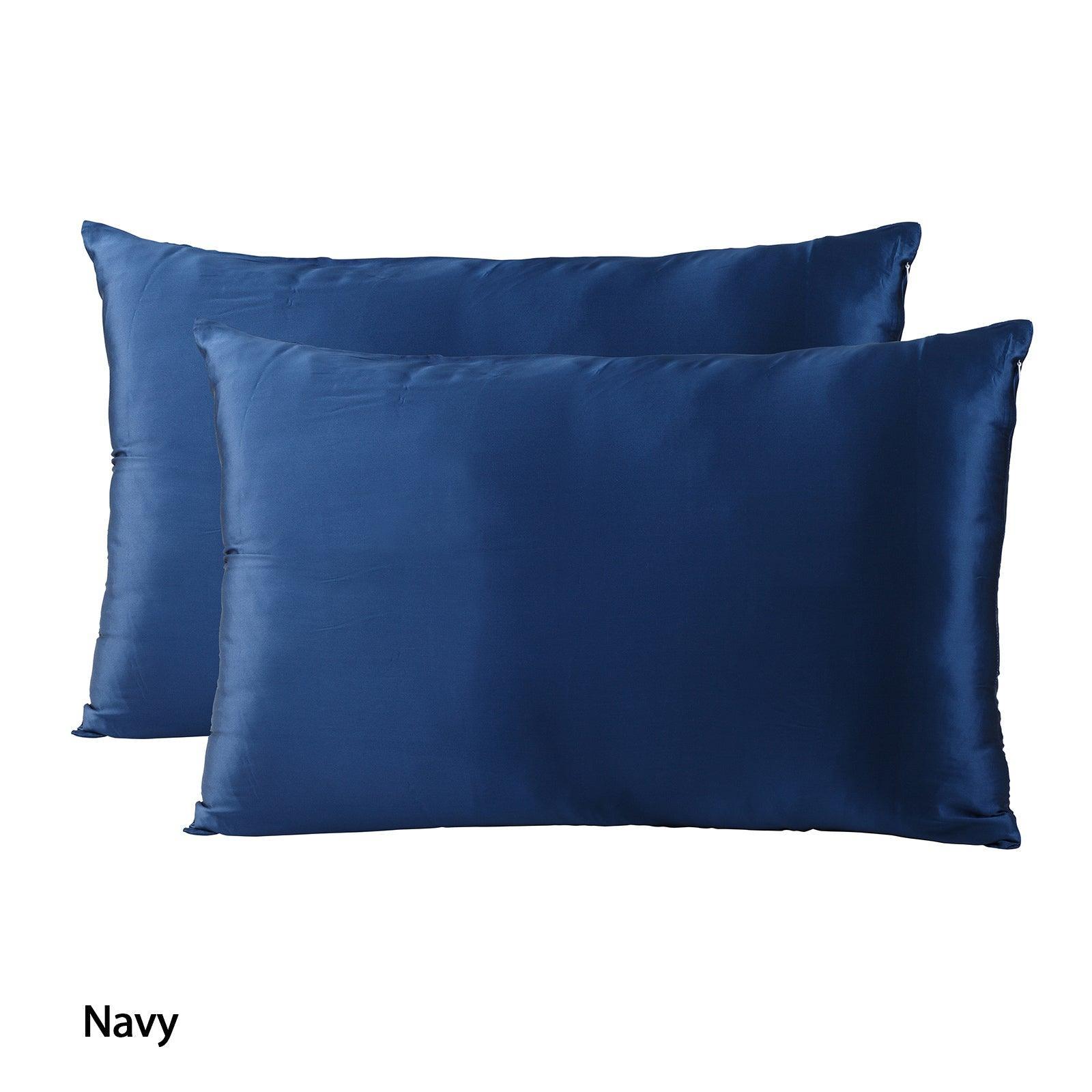 Royal Comfort Mulberry Soft Silk Hypoallergenic Pillowcase Twin Pack 51 x 76cm - Navy - John Cootes