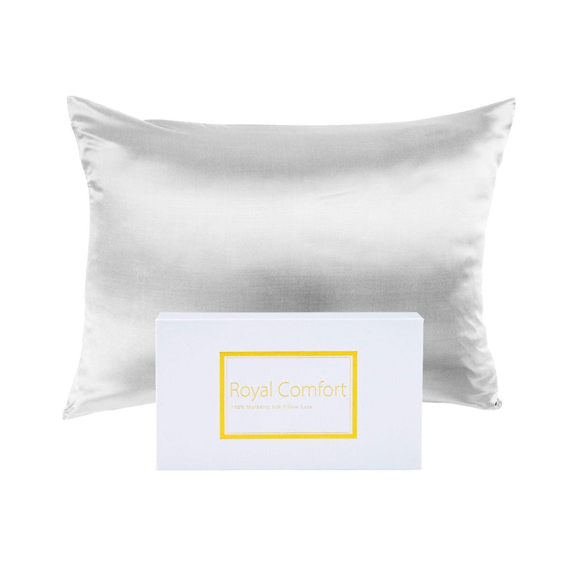 Royal Comfort Mulberry Soft Silk Hypoallergenic Pillowcase Twin Pack 51 x 76cm - Silver - John Cootes