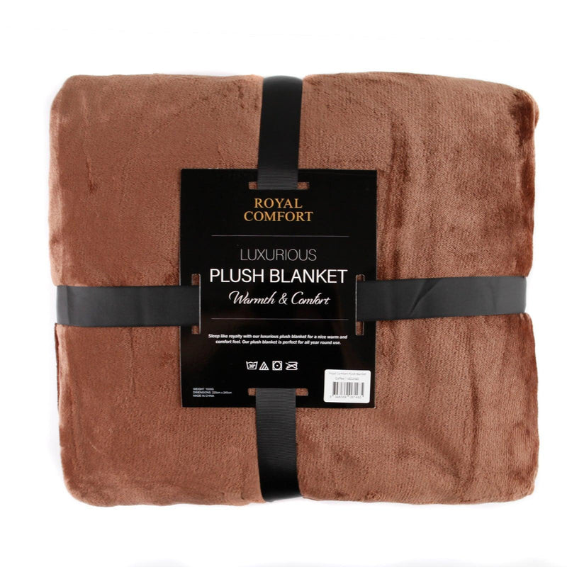 Royal Comfort Plush Blanket Throw Warm Soft Super Soft Large 220cm x 240cm - Coffee - John Cootes