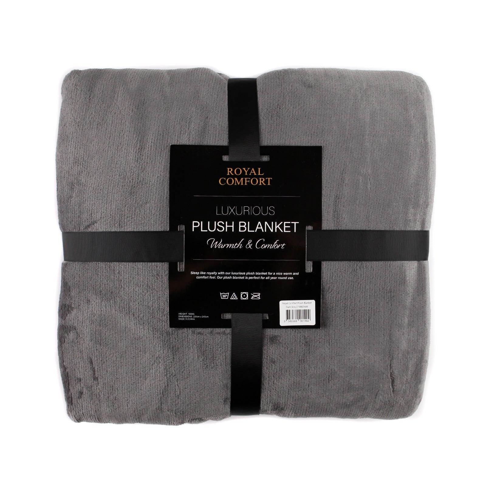 Royal Comfort Plush Blanket Throw Warm Soft Super Soft Large 220cm x 240cm - Dark Grey - John Cootes