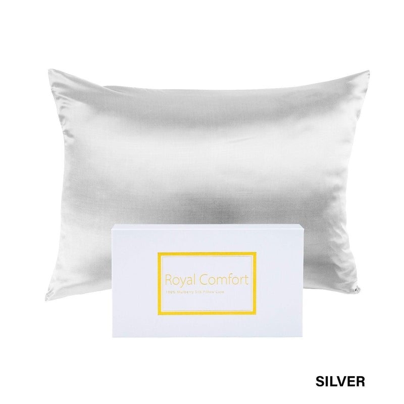 Royal Comfort Pure Silk Pillow Case 100% Mulberry Silk Hypoallergenic Pillowcase - Silver - John Cootes