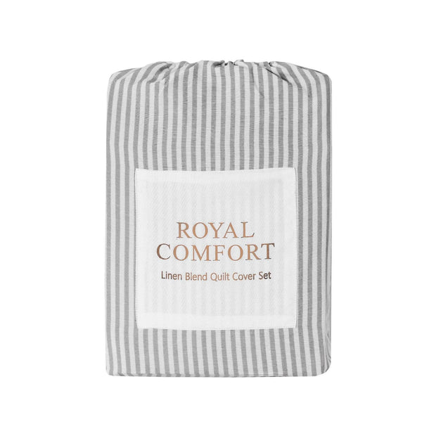 Royal Comfort Striped Flax Linen Blend Quilt Cover Set Soft Touch Bedding - King - Charcoal - John Cootes